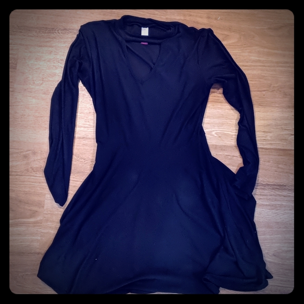 Black dress with cutout neck detail